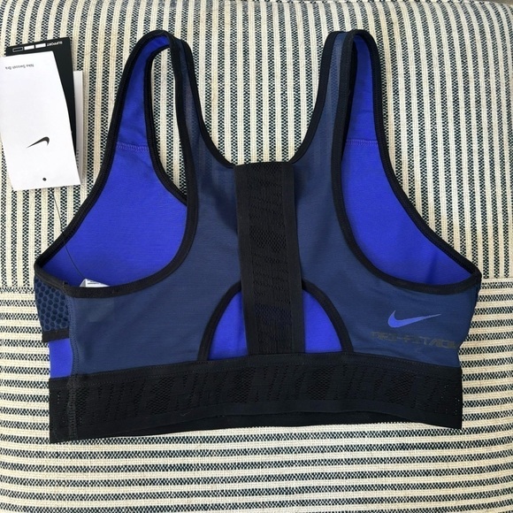 Women’s Nike Dri-Fit Blue Black Medium Support Athletic Swoosh Sports Bra Size S - Picture 4 of 6